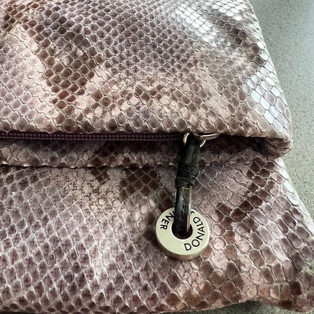 DONALD PLINER  Black Snakeskin Leather Color Brown And Purple  Lined Clutch Purs